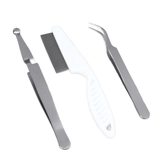 UsilkU Pet Flea Remover Kit Durable Stainless Steel Flea Tweezers Comb Clips Set Easy Operation Removal Tool for Dogs Cats Includes Cross Clip, Flea Comb, Tip Clip, 7.87 inches / 20 cm