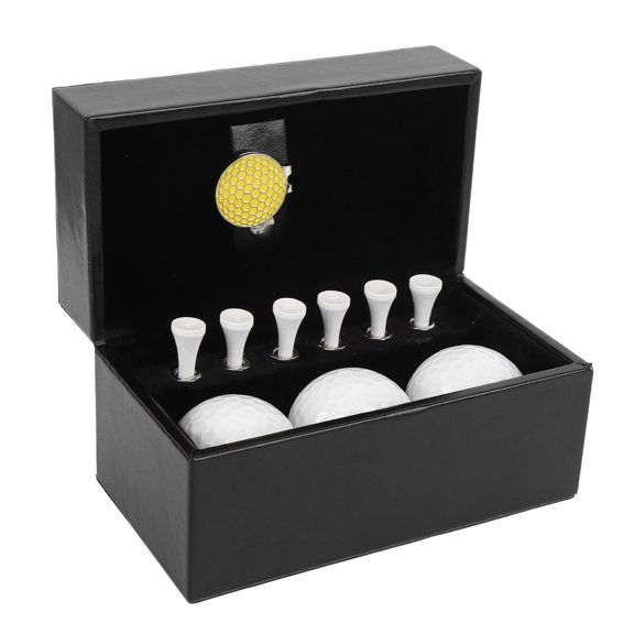 UsilkU Premium Golf Gift Box Set with 3 Competition Balls, 5 Tees, Magnetic Metal Hat Clip & Deluxe PU Leather Storage Organizer Case for Training, Outings & Executives (5.51x3.15x2.76 Inches)
