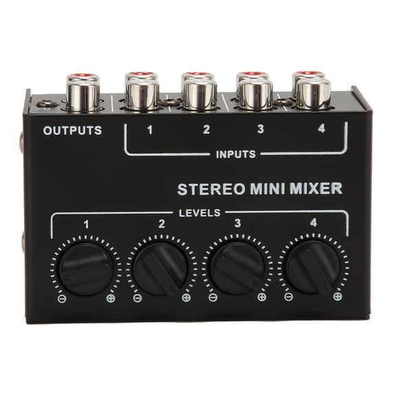 UsilkU Premium Passive Mixer 4 Channel Line Stereo Audio Sound Mixer for Tuning Mixing Instruments Playback Devices, Compact Mini Size 3.3 inches / 8.38 cm, Durable Iron Construction, No Power Needed