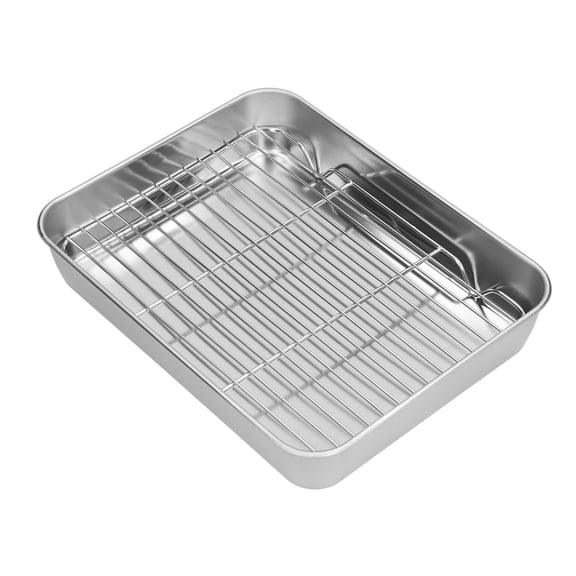 UsilkU Premium Stainless Steel Roasting Pan with Rack Heavy Duty Rectangular Baking Sheet Toaster Oven Pan for Cooking and Grilling, 9.3x6.9x2.0 inches / 23.5x17.5x5.0 cm