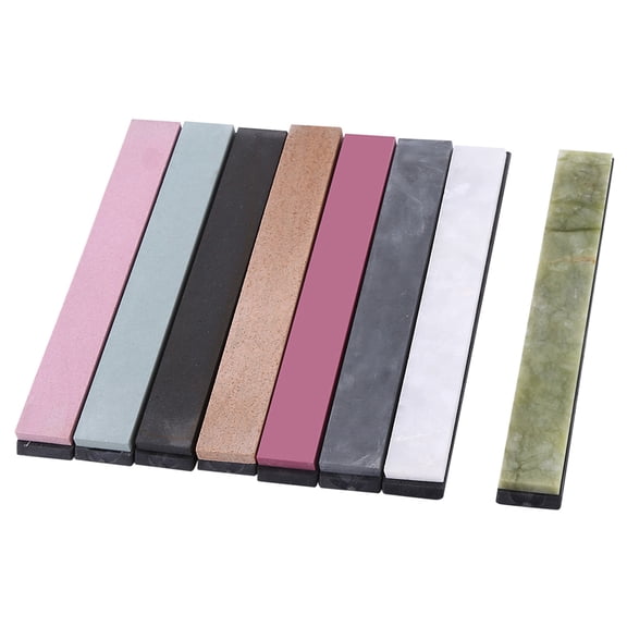 UsilkU Professional Natural Whetstone Replacement Sharpening Stone Kit, 8-Piece Multi-Grit Polishing Grindstones with Base for Kitchen Tool, Scissors & Blades (5.9x0.8x0.2 inches / 150x20x5mm)