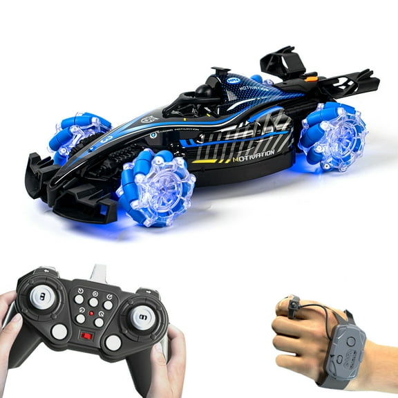 UsilkU Remote Control Stunt Car, 360° Rotation Spray Drift Off-road Vehicle Toy with Lights and Sound, 1 Rechargeable Battery Included, Blue (13.58 inches / 34.5 cm)
