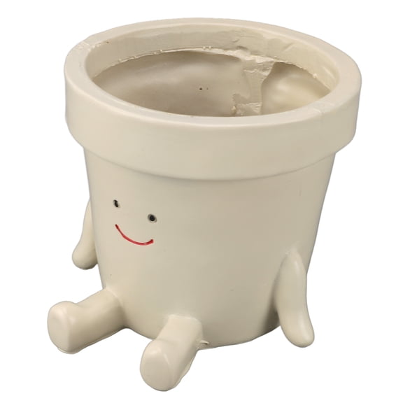 UsilkU Sitting Flower Pot Cute Face Resin Planter Decorative Succulent Flowerpot with Drain Hole for Garden Balcony Office Windowsill (3.9 x 3.5 x 3.9 inches / 10 x 9 x 10 cm)