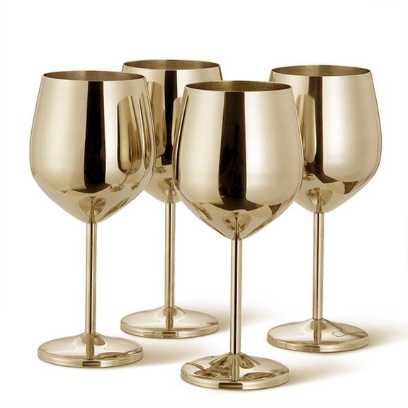 UsilkU Stainless Steel Wine Glasses - Metal Champagne Cocktail Goblets, Copper Plated Barware (500ml / 17 oz), Shatterproof Elegant Drinkware for Outdoor Parties, Bars, and Kitchen Tables