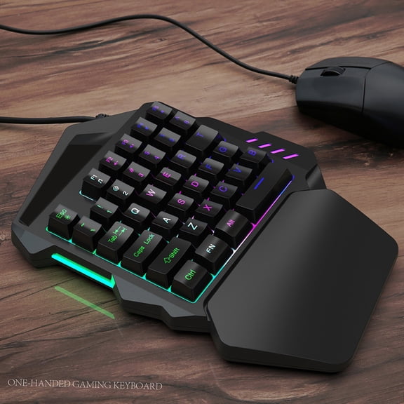 UsilkU V100 35 Key Single Hand Membrane Mini Gaming Keyboard with USB Wired Backlit LED Ergonomic One Handed Gamer Keyboard Replacement for PC Laptop PUBG LOL CS, Black (10.24 x 7.48 x 1.57 inches)