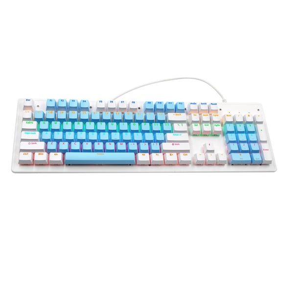 UsilkU Wired Mechanical Gaming Keyboard 104 Keys Anti-Ghosting Rainbow Backlit Computer Keyboard with Brown Switch for Windows PC Laptop Mac Office, Blue-White (19.3 x 5.5 in / 49 x 14 cm)