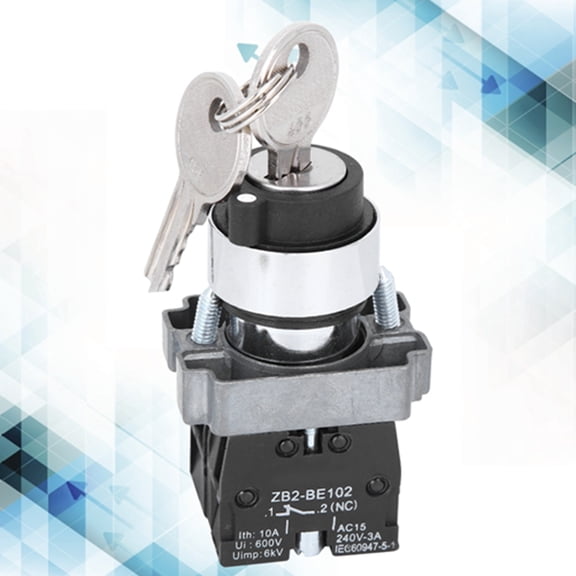 UsilkU ZB2-BE102 Key Lock Switch 2 Positions Key Switch Lock, 0.9 inches / 22mm Mounting Hole Self-locking Power Control Switch, 240V 3A, Includes 2 Keys