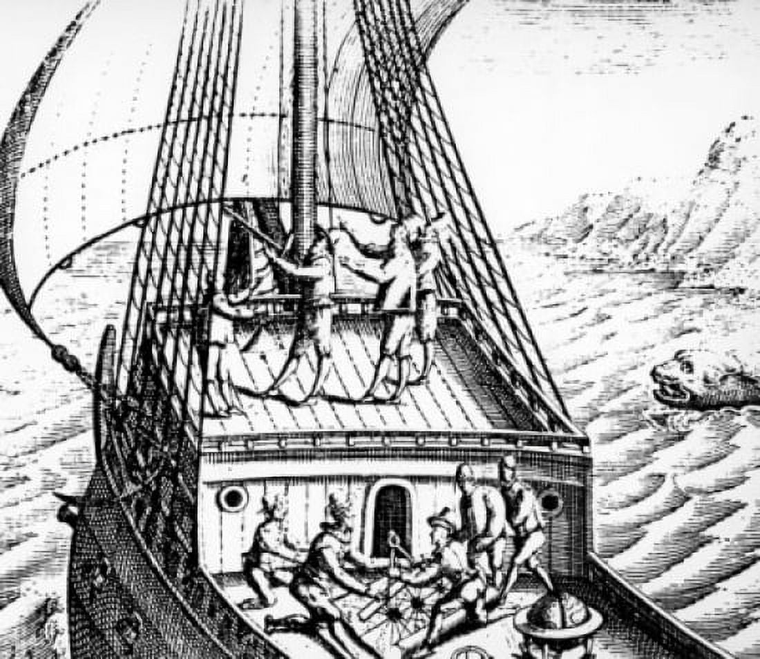 Using Cross Staff to Navigate Seas by unknown artist Canvas Art - (18 x 24)