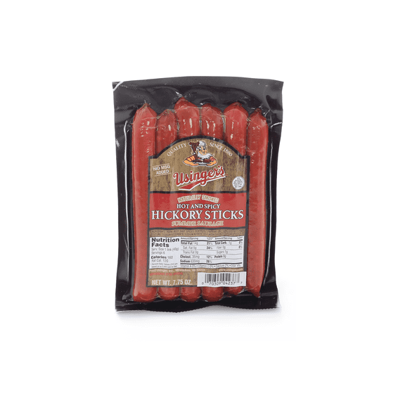 Usinger's Famous Naturally Smoked Hot & Spicy Hickory Sticks Summer Sausage (12-Pack) | 6 Sticks Per Pack | Ready To Eat - Perfect for On-The-Go Snacking