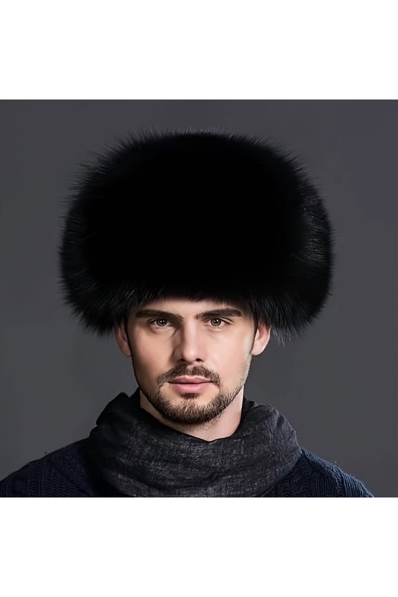 Uskhanca Hat, Faux Fur Hat, Trapper Hat for Men, Faux Fur Aviator Earflap Hat, Winter Hunting Windproof Hat, Ski Hat, Black