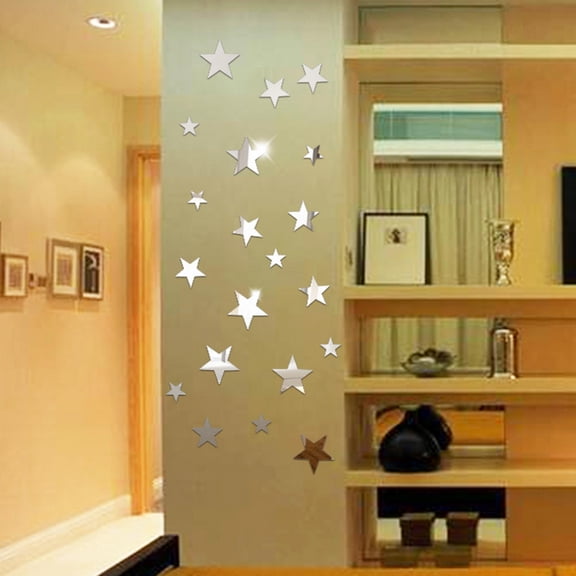 Usloyux 20PCS Acrylic Star Mirror Wall Decals, Self-Adhesive Removable Wall Stickers for Bedroom Living Room Store Decor, Gold Black Reflective Star Tiles for DIY Wall Art