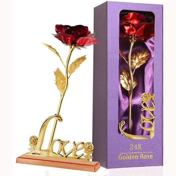 Usloyux 24K Gold Foil Artificial Rose in Gift Box, Unique Romantic Valentine's Day Mother's Day Gift, Lifelike Plastic Rose with Gold Plated Stems for Anniversary Birthday Wedding Gift