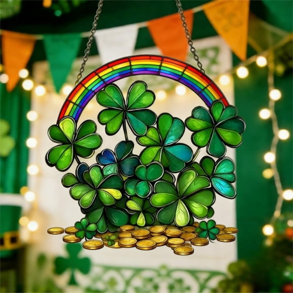 Usloyux 2D Acrylic Shamrock Pendant, Four Leaf Clover Window Hanging Decor, Outdoor Porch Chain Decoration, Weather Resistant, Easy to Hang, Festive St. Patrick's Day Decorations