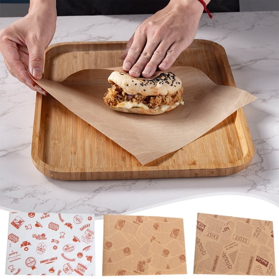 Usloyux 2Pcs Food Packaging Paper, 50 Sheets Printed Oil Resistant Parchment Liners For Pastries Cakes Sandwiches Burgers, Baking Wax Paper For Kitchen Party Dessert Display And Decoration