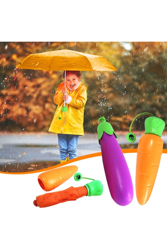 2Pcs Vegetable Fruit Shaped Umbrella, Eggplant Carrot Design CuteKidsUmbrella, ABS Material Durable Rain Umbrella Sun Umbrella for Outdoor Garden Patio Beach Display