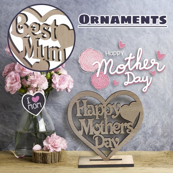 Usloyux 2Pcs Wooden Ornament, Laser Cut Wooden Heart Shaped Ornament, Hollow Design with Elegant Patterns, Sturdy and Eco Friendly Material, Perfect for Mother's Day and Birthdays
