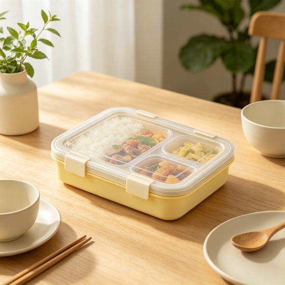 Usloyux 3 Compartment Bento Box, Adult Lunch Box with Divider Snack Containers, Reusable Plastic Meal Prep Container for Office Travel Work Gym Picnic