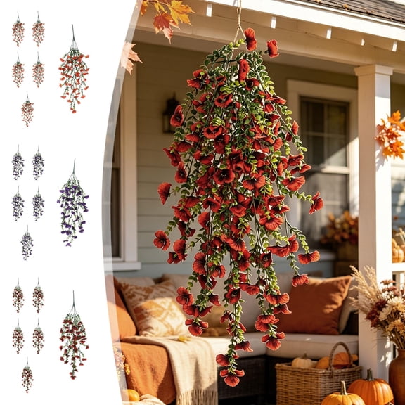 Usloyux 3Pcs Fall Fake Flower Wall Hanging Planters, 6 Pcs Artificial Pansy Simulation Flower Hanging Decorations, Plastic Hanging Plants for Home Restaurant Indoor Outdoor Patio Fence Balcony