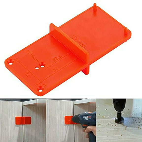 Usloyux 3Pcs Hinge Template,Woodworking Hinge Guide Locator, Door Cabinet Drilling Positioning Template, Easy Install Hinge Jig for Accurate Hole Drilling, DIY Woodworking Tool, Orange Plastic Guide