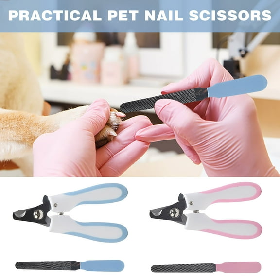 Usloyux 4Pcs Type Curved Handle Nail Clippers with File for Pets, Stainless Steel Blade for Clean Cut, Stopper to Prevent Quick Cutting, Comfortable Grip for Home Grooming, Nail File