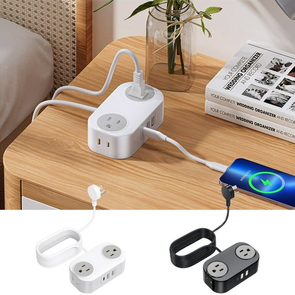 Usloyux under $5 1Pcs Travel Power Strip, Compact Portable Charging Station with 4 s and 3 USB Ports, 4FT Wrapped Cord for Hotels, Cars and On-The-Go Use