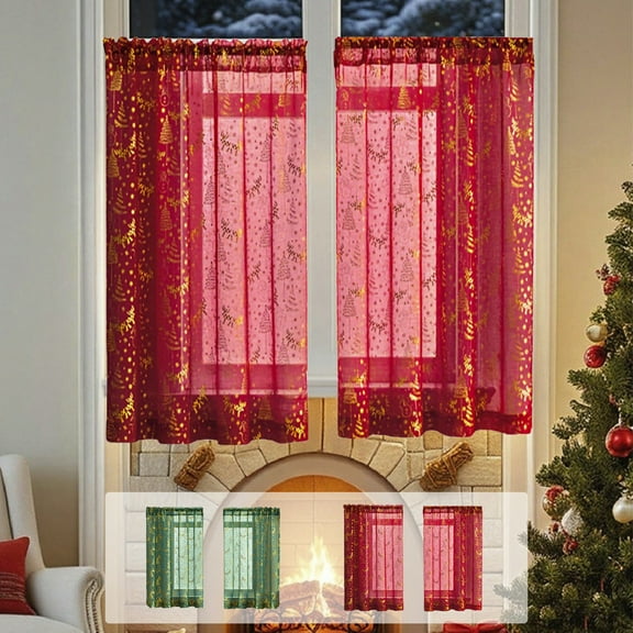 Usloyux Under $5 2 Pcs Christmas Curtains,25x36.69 Inch Red Sheer Short Curtains for Windows,Christmas Curtains for Living Room,Bedroom,Kitchen Decoration