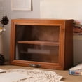 thumbnail image 1 of Usloyux Under $5 2-Tier Mini Display Cabinet - Wooden Storage Display Organizer with Dust Free Door - Bi-Level Rack & Wood Storage Box for Desk, 11.81×3.54×9.05 Inch Table Top or Counter Display, 1 of 6