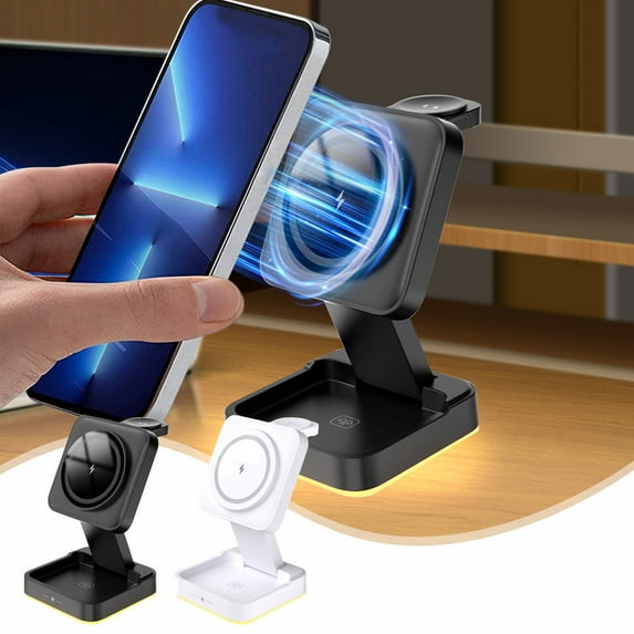 Usloyux under $5 2Pcs 3-in-1 Wireless Charger, Magnetic Fast Charging Stand for Phone Watch Earbuds, Foldable Desktop Charger with LED Light, 15W Qi Charger for Fruit Samsung