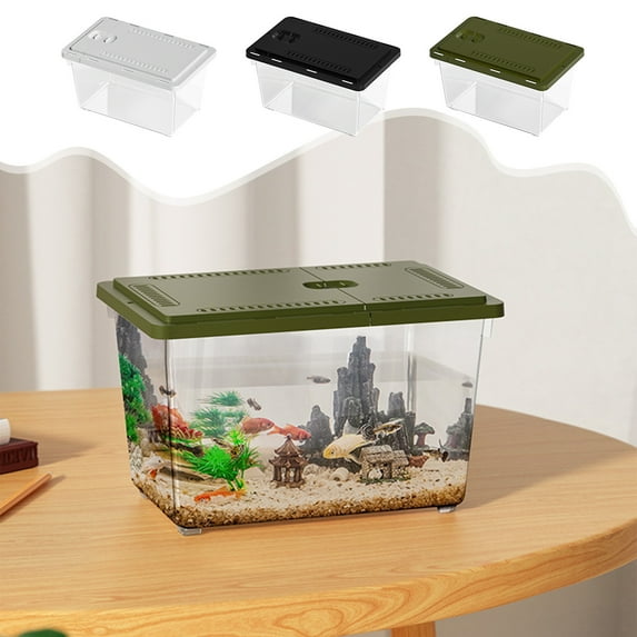 Usloyux under $5 2Pcs Aquarium Box, Mini Fish Breeding Box with Lid, Plastic Aquarium Isolation Container for Small Fish, Fry Incubator Tank, Clear View Breeding Box for Aquarium