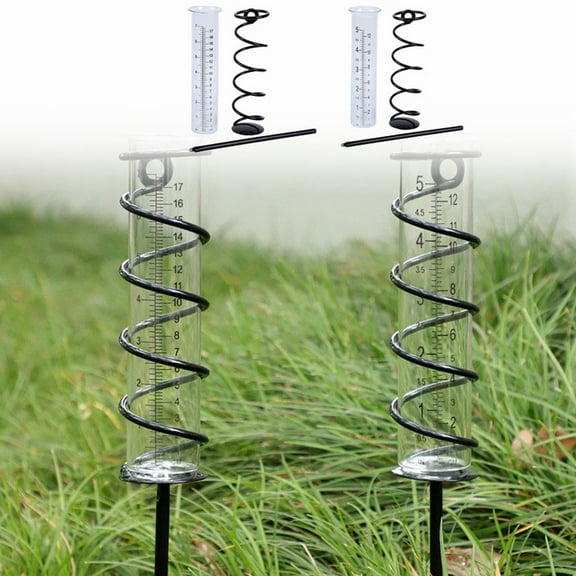 Usloyux under $5 2Pcs Rain Gauge, Clear Glass Tube Rain Gauge, Garden Standing Stake Precipitation Gauge, 5 Inch Outdoor Rain Measurement Tool, Accurate Scale Rainfall Collector for Backyard