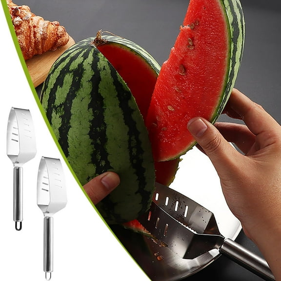 Usloyux under $5 2Pcs Stainless Steel Fruit Cutter, Stainless Steel Triangular Watermelon Cutter & Fruit Divider, Efficient Slicing Tool for Melon Cantaloupe Pine Fruit, Easy Grip Handle