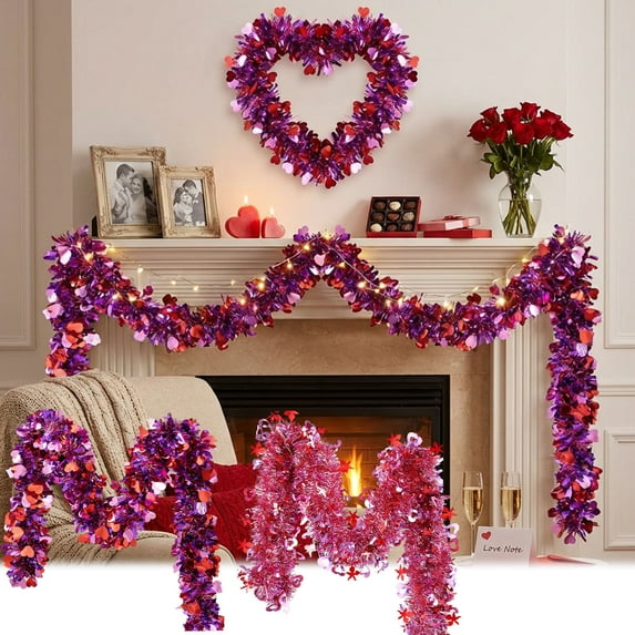 Usloyux under $5 2Pcs Valentines Ribbon, Valentines Day Decorative Ribbon Streamers Hearts Garland, Party Backdrop Wall Decor, Festival Celebration Decoration Supplies