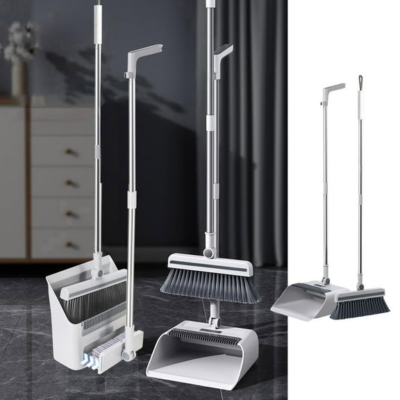 Usloyux Under $5 3 in 1Broom and Dustpan Set,Broom Dust Pan with Long Handle for Home, Broom with Dustpan Combo Set for Home Office School Dorm, Cleaning Supplies, Household Cleaning Gadgets