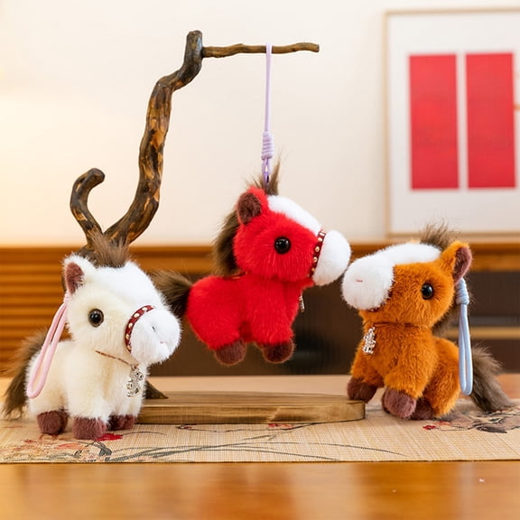 Usloyux under $5 3Pcs Little Pony Plush Toy, 2026 Year of the Horse Mascot Stuffed Animal, Small Doll Bag Ornament Pendant, Soft Cotton Material, Festival Gift