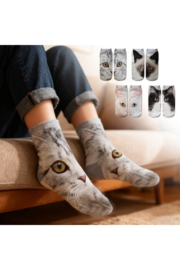 under $5 4Pcs Novelty Face Socks, Mid-Calf Length Socks with Novelty Face Prints, Soft Stretchy Fabric for Comfortable Fit, Versatile Socks for Sneakers and Dress Shoes