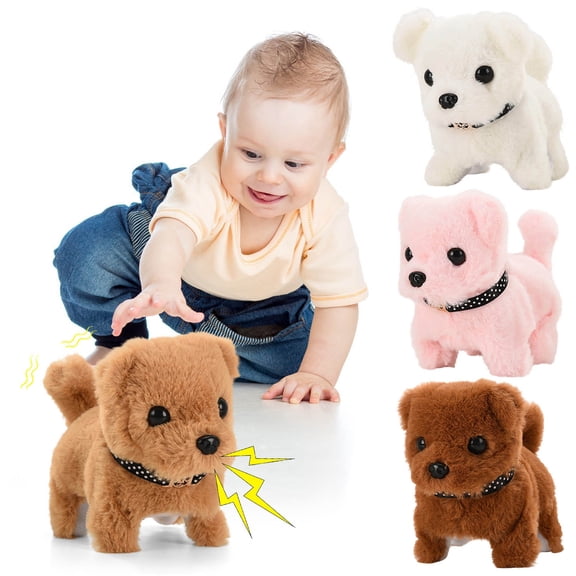 Usloyux under $5 4Pcs Plush Puppy Pet, Electronic Walking Toy Dog with Collar Design, Realistic Movements and Sounds for Kids, Safe Soft Material for Cuddling and Play