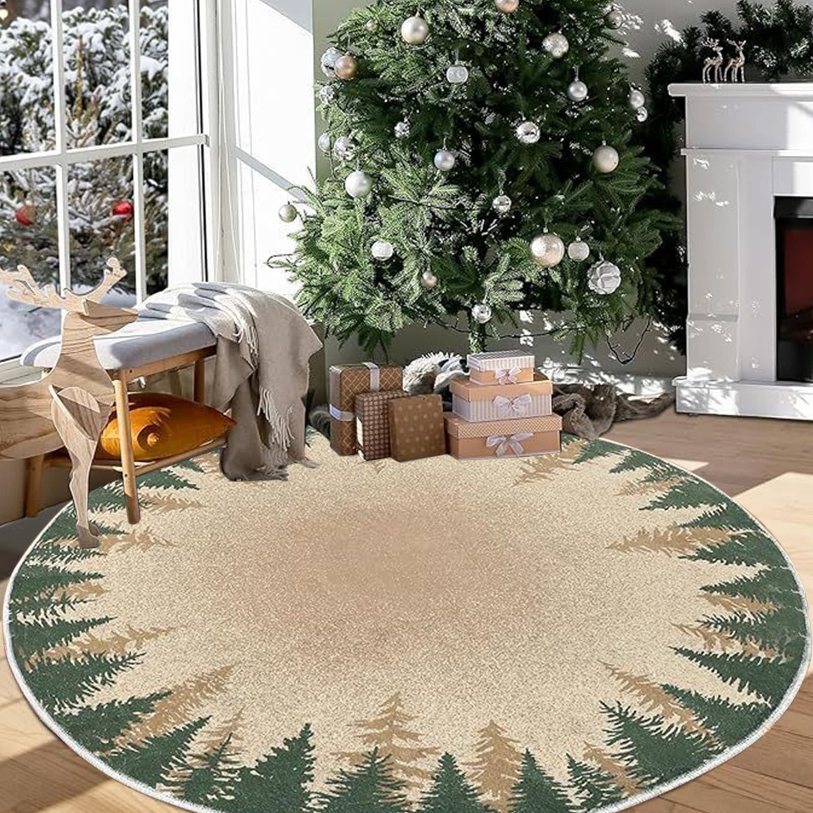 Usloyux Under $5 5.25 Ft Round Rug Christmas Decor, Circle Rug Washable ...