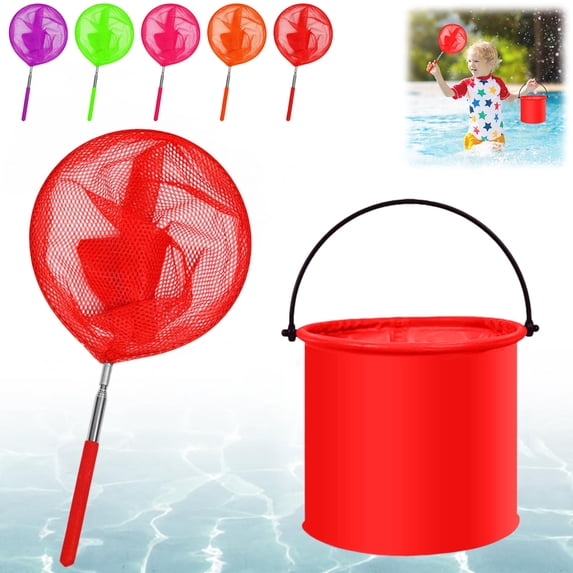 Usloyux under $5 5Pcs Telescopic Pool Net, Stainless Steel Fishing Net with Telescopic Handle and Folding Bucket, Durable Construction for Pool Cleaning, Catching Fish, and Outdoor Activities