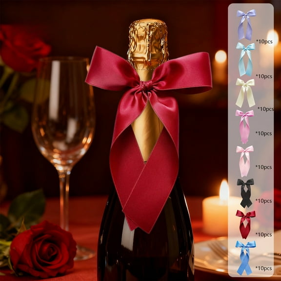 Usloyux under $5 8Pcs Double Ear Bows, Stylish Satin Fabric Decorative Ribbons for Princess Birthday Party Background Scene Photography Wine Glass Candlestick Embellishment