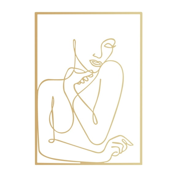 Usloyux under $5 Abstract Metal Wall Art, Modern Geometric Line Art Print for Living Room and Bedroom, Gold Tone Abstract Female Shape Wall Decor, Acrylic Metal Poster for Home Office
