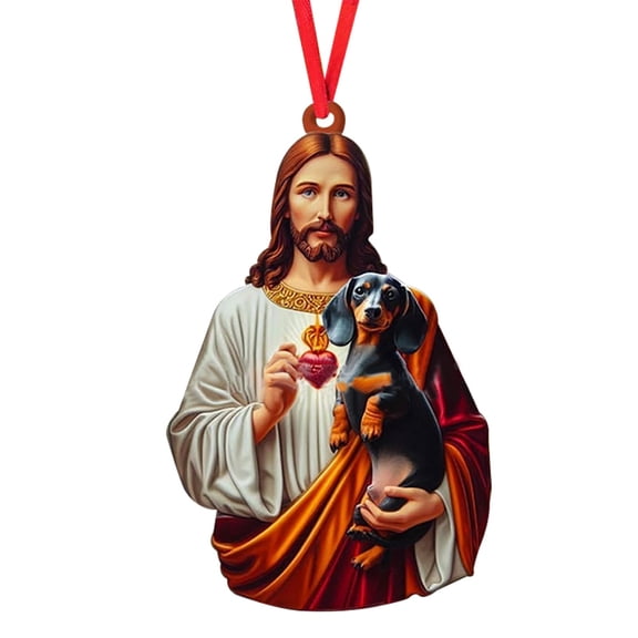 Usloyux under $5 Acrylic Christmas Ornament, Jesus Embracing Animals Acrylic Flat Christmas Ornament Pendant, Inspirational Holiday Tree Decoration, Gift for Christian Friends, Family, Church