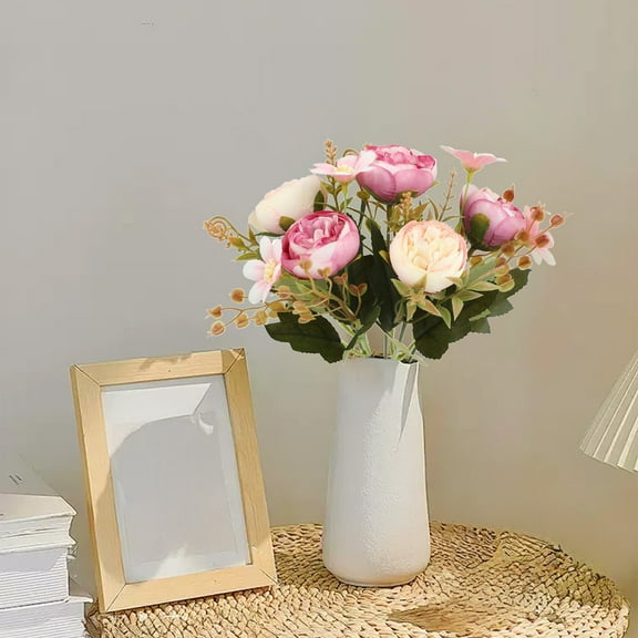 Usloyux Under $5 Artificial Peony Flowers Bouquet, Fake Silk Bloom Stems for Home Decor, Realistic Floral Arrangement for Wedding Centerpiece, UV Resistant Artificial Flowers