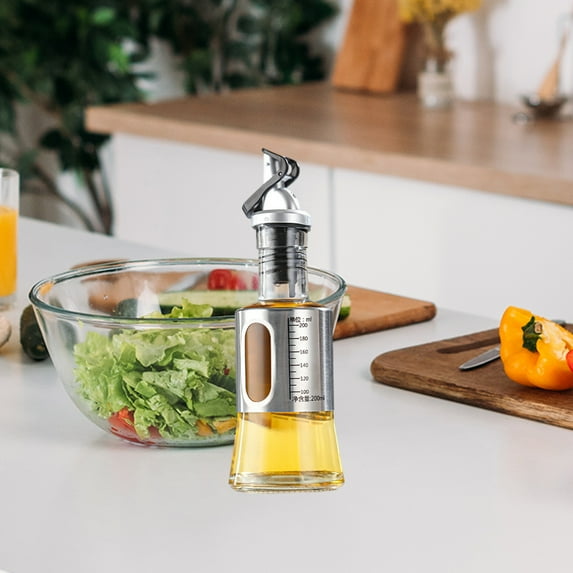 Usloyux Under $5 Automatic Oil Pouring Bottle, Stainless Steel Dispenser with Scale, Kitchen Cooking Essential Tool, Visible Window Measurement with Durable Construction