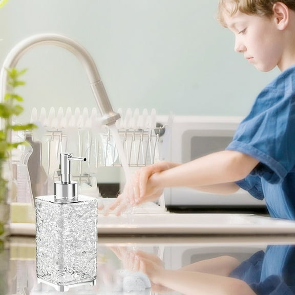 Usloyux Under $5 Bathroom Soap Dispenser,Reusable Hand Pump Bottle Transparent Shower Gel Empty Liquid Container,Water Ripples Modern Liquid Soap Bottle for Kitchen Bathroom-Square, Translucent