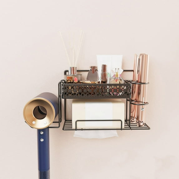 Usloyux Under $5 Bathroom Wall Mounted Organizer, Hair Dryer Holder with Paper Towel Storage, Multi-Functional Storage Stand for Bathroom, Metal Wall Organizer Rack for Hair Tools
