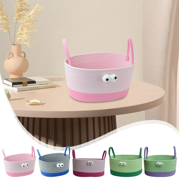 Usloyux Under $5 Big Eye Monster Storage Basket, Woven Cotton Rope Organizer Container, Handled Storage Basket with Character Design, Creative Room Decor for Bedroom Living Room