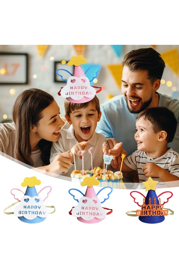 Under $5 Blanket Fabric Birthday Hat, Candle Pentagram Clouds Design Party Headwear, Reusable Celebration Hat for Adults Children with Plume Decoration