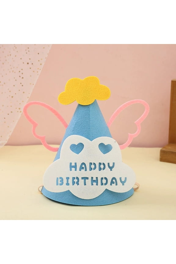 Under $5 Blanket Fabric Birthday Hat, Candle Pentagram Clouds Design Party Headwear, Reusable Celebration Hat for Adults Children with Plume Decoration