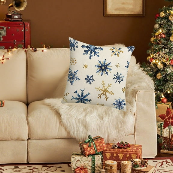Usloyux Under $5 Blue White Christmas Pillow Covers-18X18 Inch Navy Blue Christmas Pillow Cases Snowflake Christmas Holiday Pillowcases Xmas Trees Elk Deer Decorative
