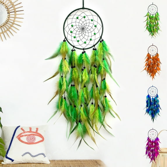Usloyux Under $5 Bohemian Dream Catcher Wall Decor, Woven Web Design with Beads and Feathers, Handmade Hanging Ornament for Bedroom Nursery Dorm, Spiritual Protection Gift Home Decoration